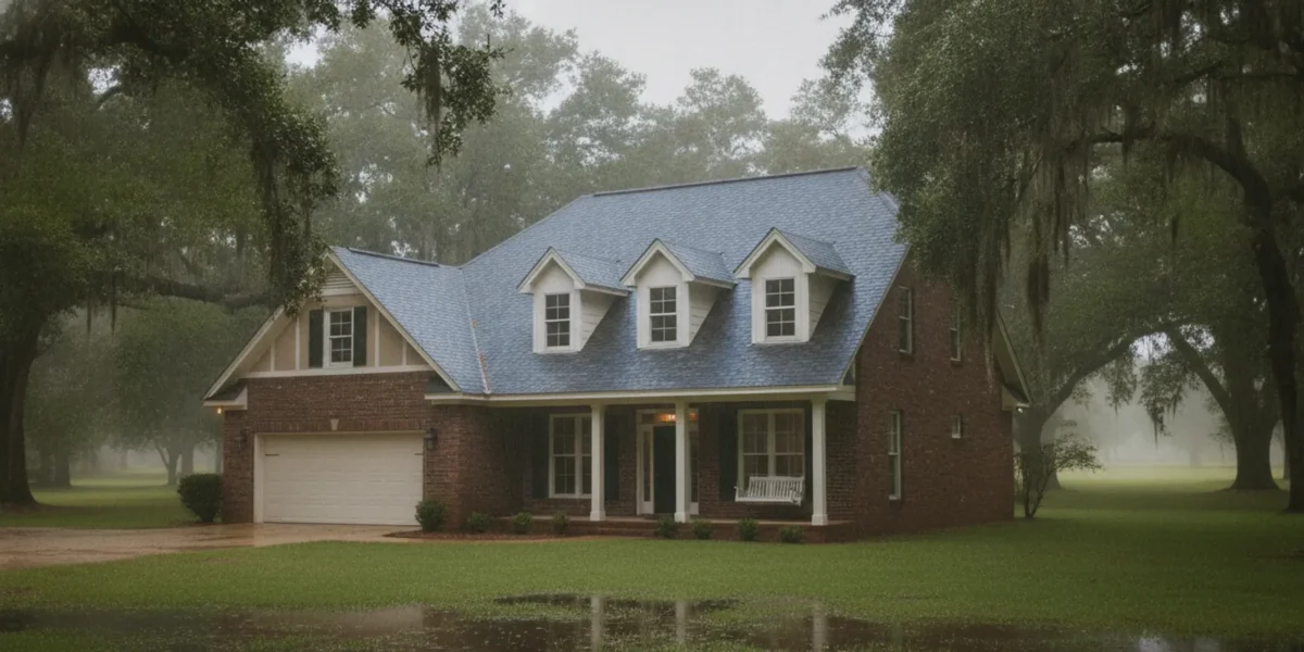 North Florida home with a well-maintained roof beneath a cloudy post-rain sky