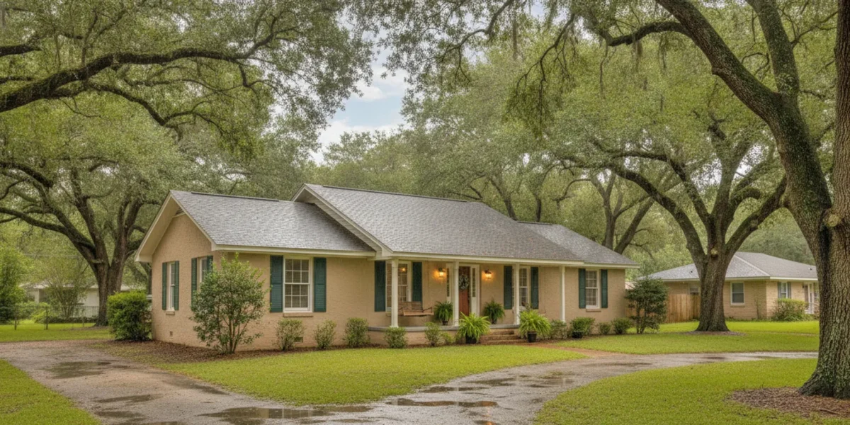 North Florida home with an asphalt shingle roof under a partly cloudy sky